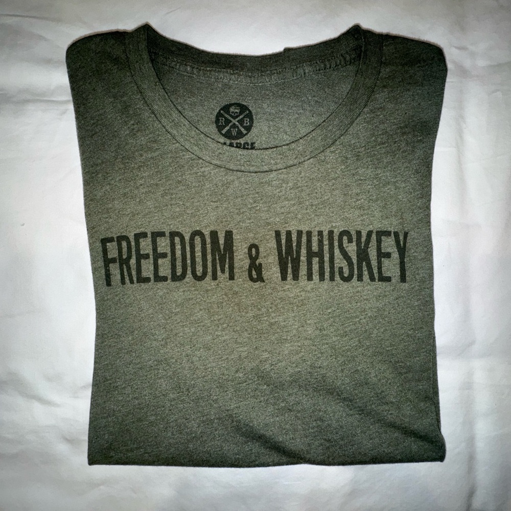 Green Short Sleeve “Freedom and Whiskey” Tee with Heathered Texture